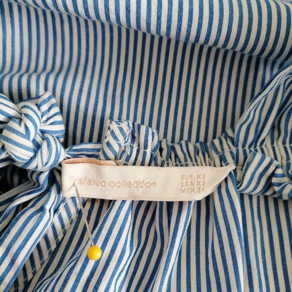 Zara Trafaluc Collection Womens Blue Striped Embroidered Cold Shoulder Top Sz XS - Picture 6 of 9